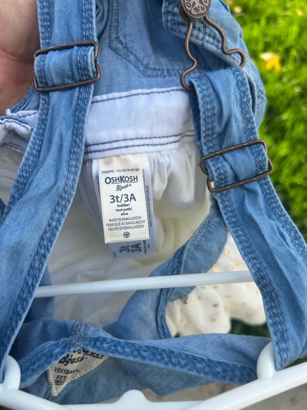 OshKosh B'gosh Blue Denim Overall Dress with White Star Tulle Skirt